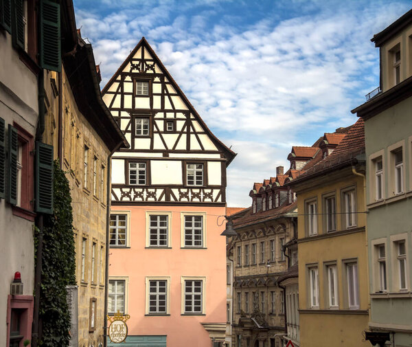 Historical old houses in the center of bamberg in germany in the summer sun