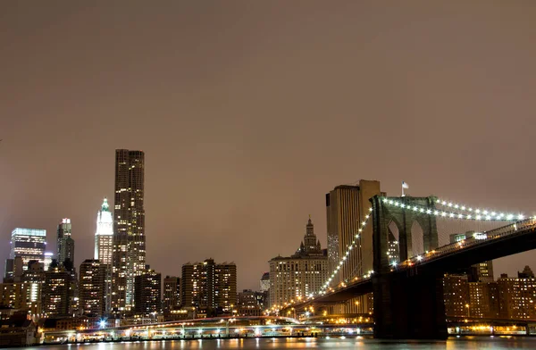 New York City Brooklyn Bridge Manhattan Skyline Skyscrapers Hudson River — Stock Photo, Image