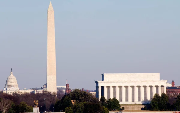 Ουάσιγκτον Ορίζοντα Συμπεριλαμβανομένων Lincoln Memorial Μνημείο Ουάσιγκτον Και Καπιτώλιο Των — Φωτογραφία Αρχείου