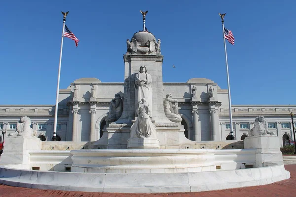 Vista Frontal Estación Union Con Estatua Colón Washington — Foto de Stock