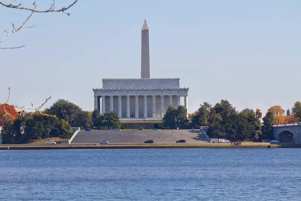 Άποψη Του Μνημείου Lincoln Φόντο Washington Memorial Ουάσιγκτον Ηπα — Φωτογραφία Αρχείου