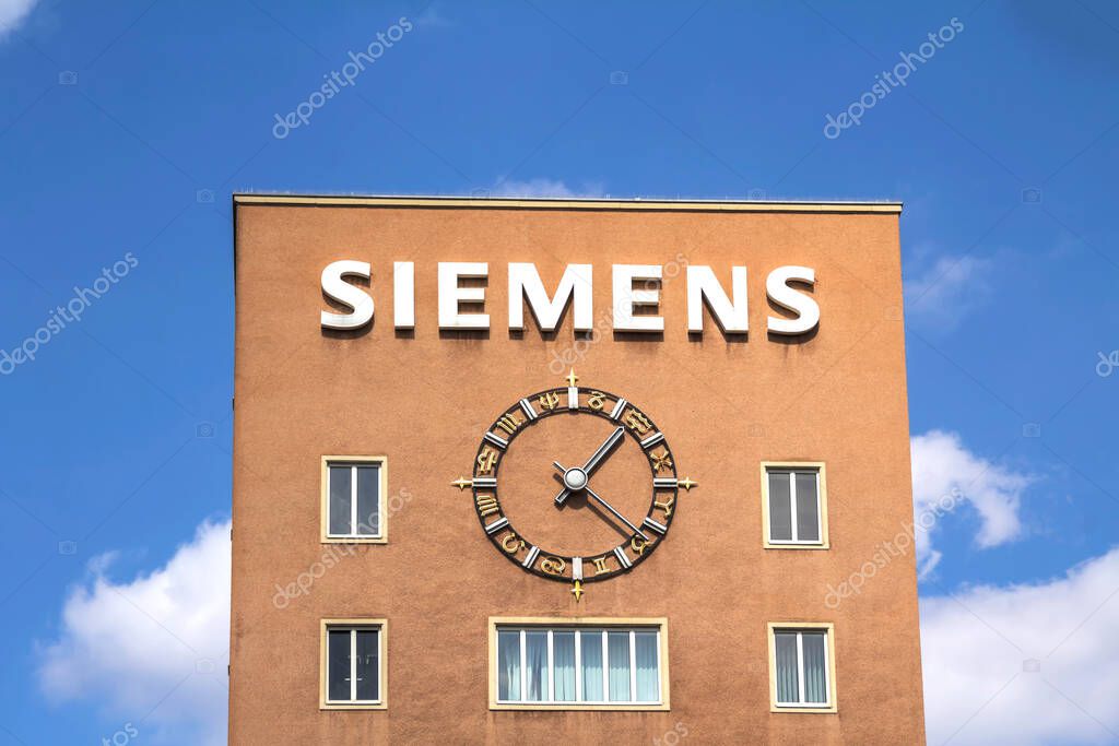 Erlangen, Germany- SEP 15, 2018: Siemens sign; Siemens AG is a German company founded in 1847