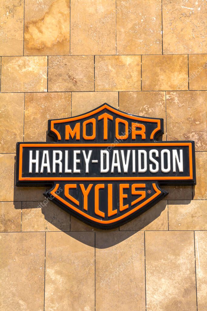 Izmir, Turkey: Harley-Davidson sign and logo. Harley-Davidson, Inc. is an American motorcycle manufacturer.