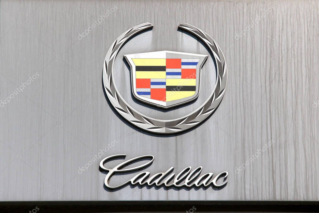Cadillac automobile dealership sign. Cadillac Motor Car Division is a American premium car manufacturer
