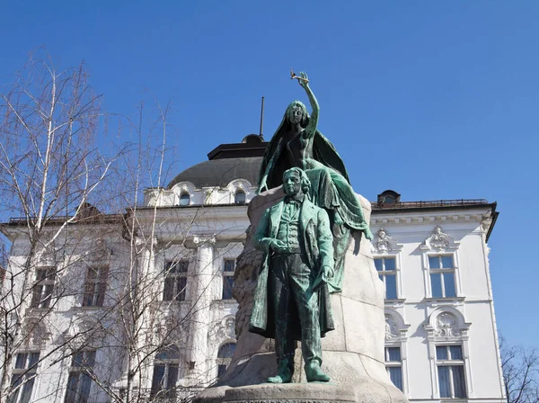 Statue Poet France Preseren Capital City Ljubljana Slovenia — Stock Photo, Image