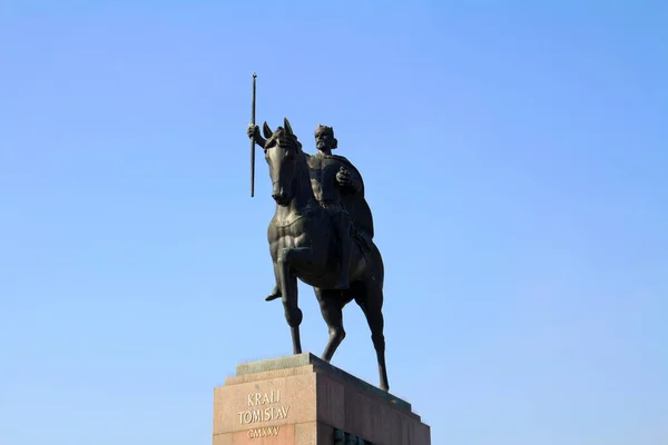 Primo Piano Della Prima Statua Del Croato Tomislav Zagabria Croazia — Foto Stock