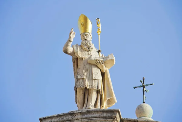 Estatua San Vlaho Parte Superior Iglesia Dubrovnik Croacia —  Fotos de Stock