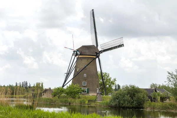 Die Ländliche Landschaft Der Niederlande Mit Windmühlen Berühmten Touristenort Kinderdijk — Stockfoto