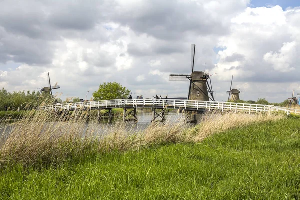 Landschap Het Nederlandse Platteland Met Windmolens Bij Kinderdijk Rotterdam Oud — Stockfoto