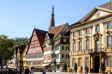 Esslingen, Almanya 'nın Ortaçağ kasabası Esslingen am Neckar manzarası