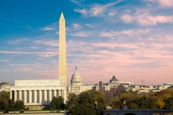 Washington Skyline Compris Lincoln Memorial Washington Monument Bâtiment Capitole Des — Photo