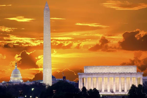 Horizonte Washington Incluyendo Lincoln Memorial Monumento Washington Edificio Del Capitolio — Foto de Stock