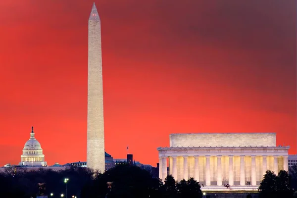 Horizonte Washington Incluyendo Lincoln Memorial Monumento Washington Edificio Del Capitolio — Foto de Stock