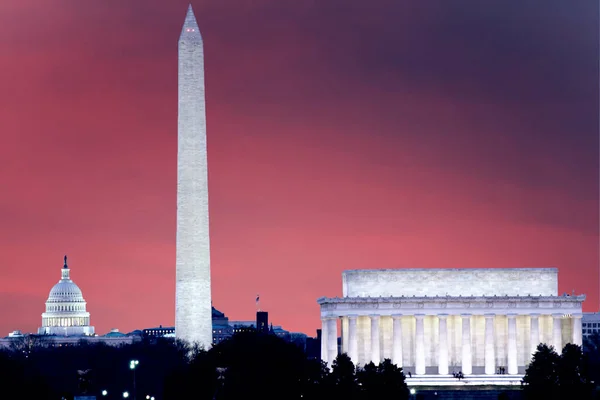 Lincoln Memorial Monument Och Kapitolium Byggnaden Natten — Stockfoto