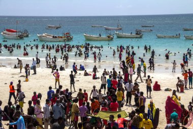 Mogadişu 'nun manzarası, Mogadişu plajındaki insanlar, Mogadişu Somali' nin başkentidir.