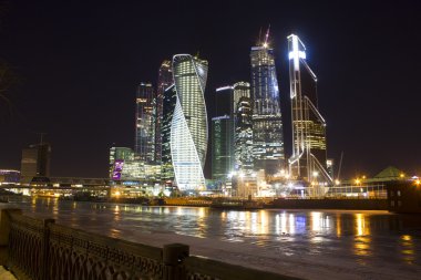 Moscow City, gece, kış, Moskova, Rusya Federasyonu
