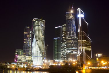 Moscow City, gece, kış, Moskova, Rusya Federasyonu