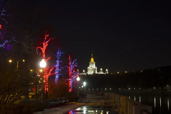 Luzhnetsky metro bridge, Moscow State University, panorama of Moscow, Russia