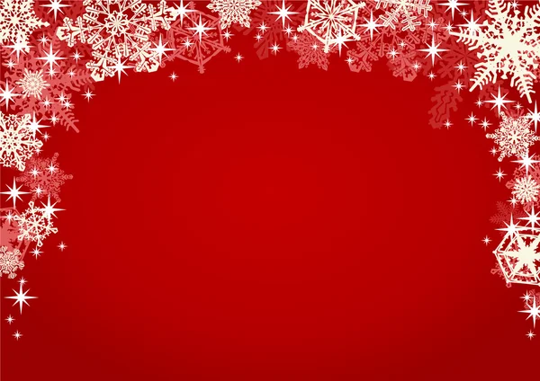 Snowflakes and Sparkling Glitters in Red Background — Stock Vector