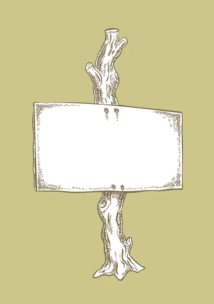 Dessin à l'encre, panneau sur arbre — Image vectorielle