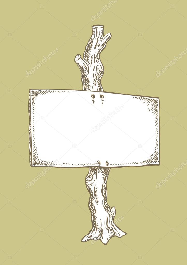 Ink drawing, signboard on tree