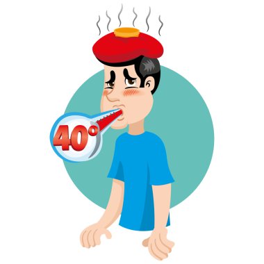 Maskot lu, yüksek ateşi olan bir adam, bir semptom. Tıpla ilgili bilgi ve kurumsal bilgiler için idealdir