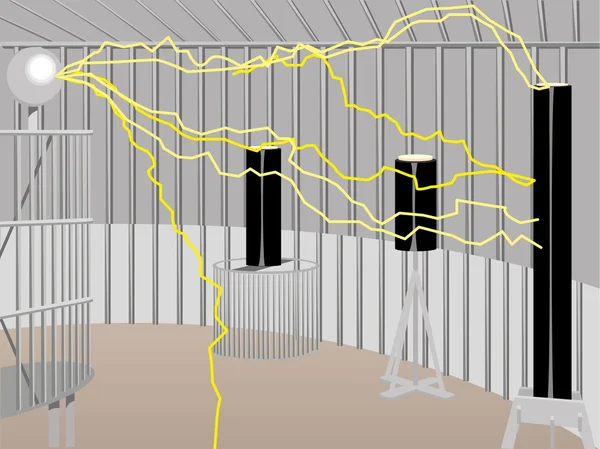 Ilustração mostra sistema de proteção senario, gaiola Faraday, experiência eletrofísica. Ideal para materiais educacionais institucionais —  Vetores de Stock