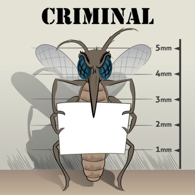 mosquitoes sting in jail, holding poster. Ideal for informational and institutional related sanitation and care clipart