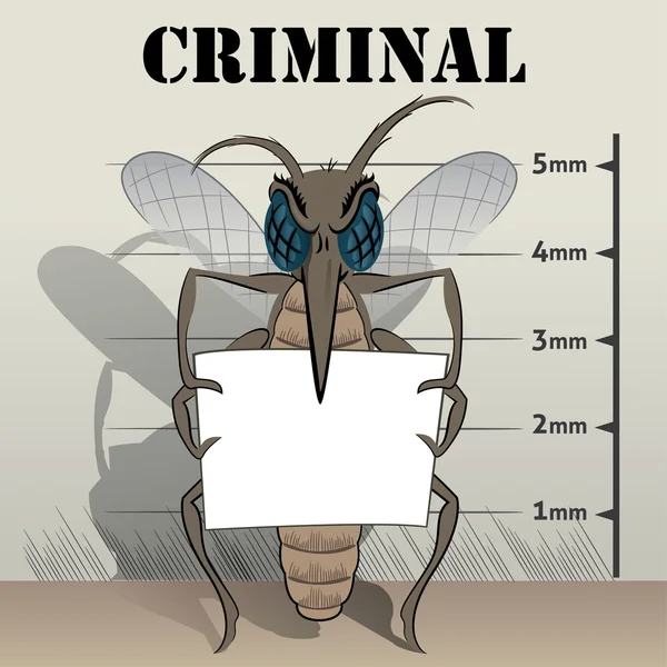 Mosquitoes sting in jail, holding poster. Ideal for informational and institutional related sanitation and care — Stock Vector