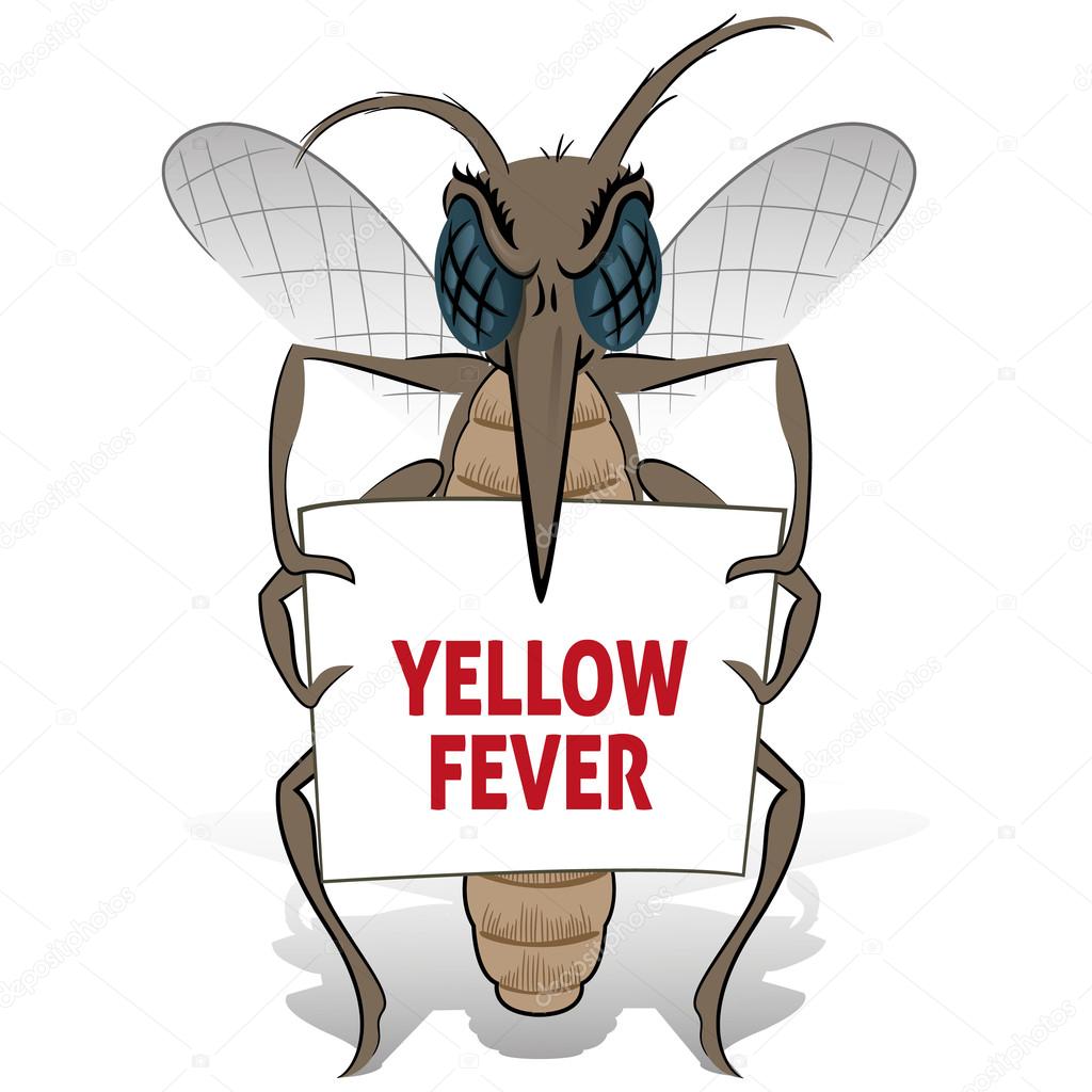 Mosquito stilt holding poster yellow fever. Ideal for informational and institutional related sanitation and care