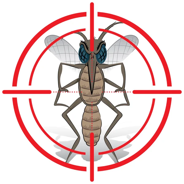 Natureza, Mosquito com sinal de mira ou alvo, Frente. Ideal para saneamento e cuidados informativos e institucionais — Vetor de Stock