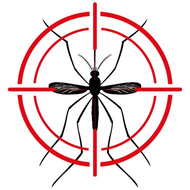 Nature, Mosquito silhouette stilt with sight signal or target, top view. Ideal for informational and institutional related sanitation and care clipart