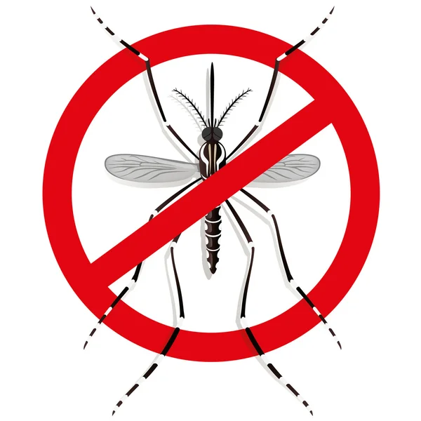 Natureza, mosquitos Aedes Aegypti stilt com sinal proibido, vista superior. Ideal para saneamento e cuidados informativos e institucionais — Vetor de Stock