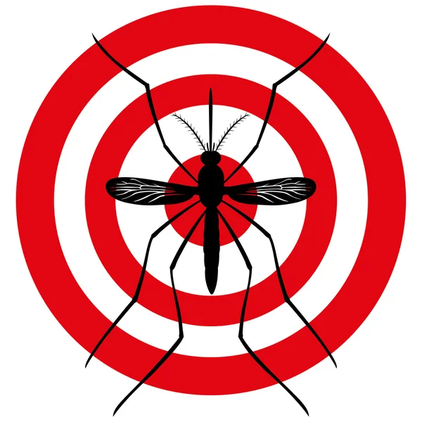 Natureza, silhueta de mosquito stilt com sinal de visão ou alvo, vista superior. Ideal para saneamento e cuidados informativos e institucionais — Vetor de Stock
