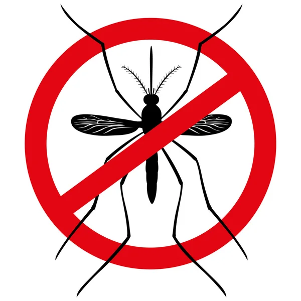 Nature, silhouette moustiques échasses avec panneau interdit, vue de dessus. Idéal pour l'assainissement et les soins liés à l'information et aux institutions — Image vectorielle