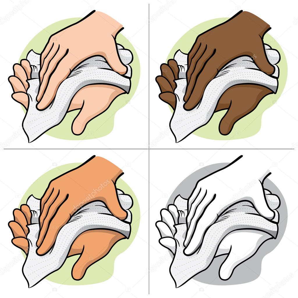 Illustration of a person wiping and wiping his hands with a paper towel