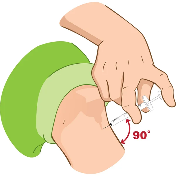 Illustration av en sittande person ansöker injektion i armen stöds på sätet kan vara både för behandling av diabetes eller skleros — Stock vektor