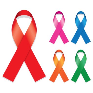 Icon symbol of struggle and awareness five different colors ribbons. Ideal for educational materials and information clipart