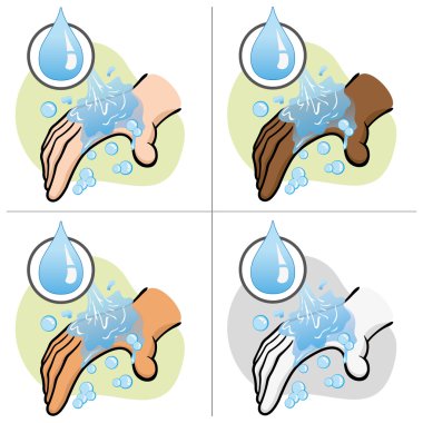 Eller hijyen ve temizlik yıkama bir kişi etnik Illustration. Eğitim materyali için ideal ve kurumsal