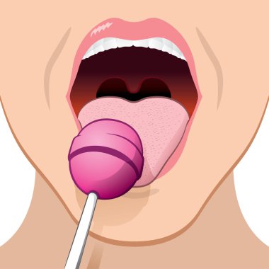 resimde bir kişinin lolipop yalamak açık ağzı ile kapatın. Promosyon ve kurumsal malzemeler için idealdir