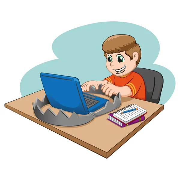 Εικονογράφηση Ενός Καυκάσιου Παιδιού Και Τους Κινδύνους Του Διαδικτύου Εικονικές — Διανυσματικό Αρχείο