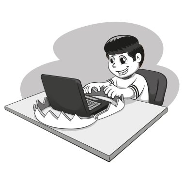 Kafkas bir çocuğun tasviri ve internetin tehlikeleri, sanal tuzaklar, sanat çizgileri. Kataloglar, haber bültenleri ve kurumsal materyaller için ideal