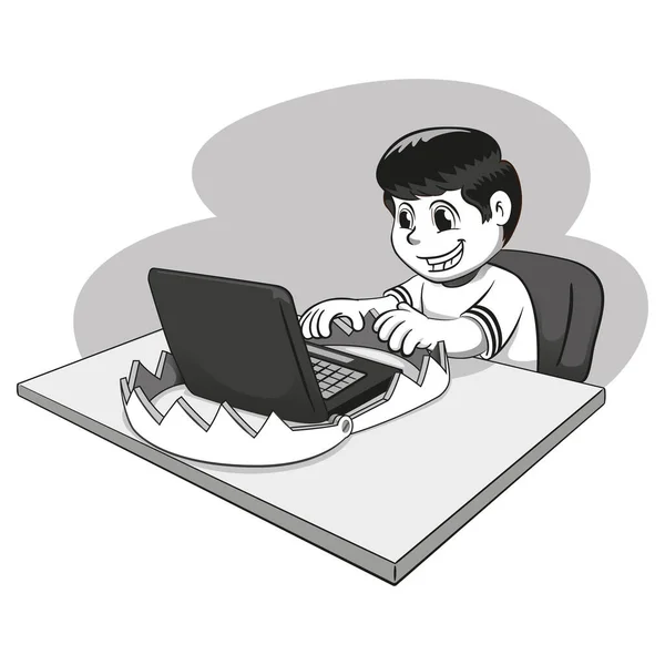 Εικονογράφηση Ενός Καυκάσιου Παιδιού Και Τους Κινδύνους Του Διαδικτύου Εικονικές — Διανυσματικό Αρχείο