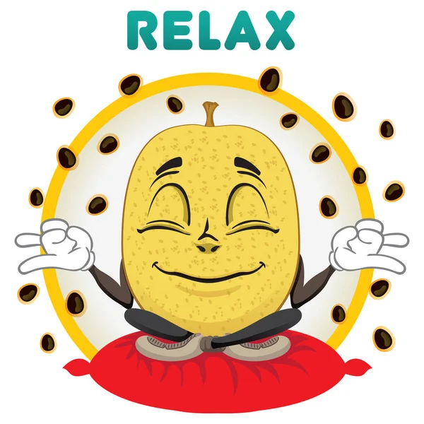Mascote Maracujá Meditando Relaxante Ideal Para Histórias Infantis Informativas — Vetor de Stock