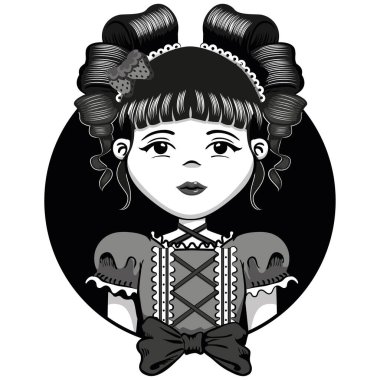 Kıvırcık siyah saçlı ve fiyonklu kız. Eğitim ve kurumsal materyaller için ideal