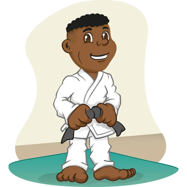 Illustration Afro-descendant child fighter in martial arts, judo, karate, jujitso, taekwondo. Ideal for sports and institutional newsletters