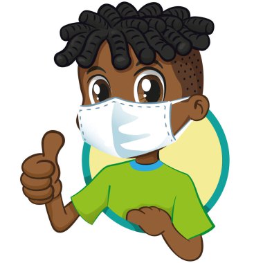 Salgını önlemek için maskeli Afro kökenli bir öğrenci. Tıbbi, kurumsal ve eğitim konuları için ideal