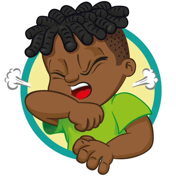Illusztráció Afro Leszármazott Gyermek Köhögési Tünettel Ideális Egészségügyi Intézményi Hírlevelekhez — Stock Vector