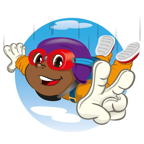 Menino Afrodescendente Ilustração Paraquedismo Ideal Para Materiais Sobre Esportes Radicais — Vetor de Stock