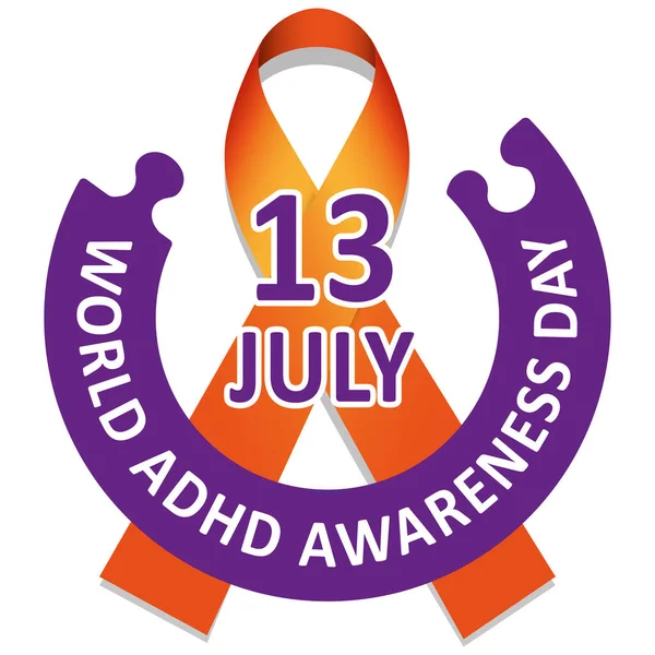 World Tdha Awareness Day Icon Symbol Orange Ribbon Ideal Educational — 图库矢量图片